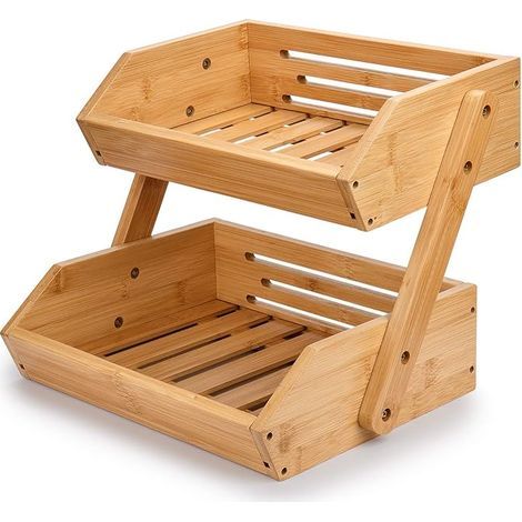 Support de Corbeille à Fruits en Bambou 2 Niveaux Support pour Le Rangement des légumes, du Pain dans la Cuisine, Naturel (1/5)