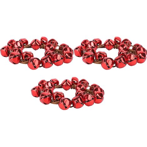 Ensemble de 3 Couronnes à Clochettes en Fer, Décoration de Table Rouge, Style Classique, Diamètre 13cm (1/5)