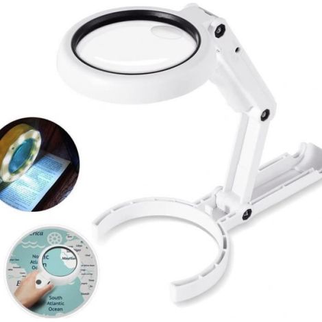 1 Loupe avec support pliant, lentille 5X 11X, éclairage LED, alimentation USB ou pile, pour lecture bijoux réparation (1/4)