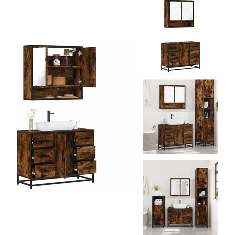 Ensemble de meubles de salle de bain 2 pcs Chêne fumé - Ensemble De Meubles De Salle De Bain - Ensembles De Meubles De Salle De Bain - Armoire De Rangement - Armoire De Rangement Pour Toilettes (1/5)
