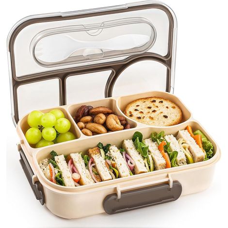 Lunchbox - Lunchboxen - Lunchbox mit Fächern - Lunchbox für Erwachsene - Lunchbox für Kinder - Lunchbox mit 4 Fächern - Unzerbrechlich - Hergestellt aus BPA-freien Materialien (Khaki) (1/5)
