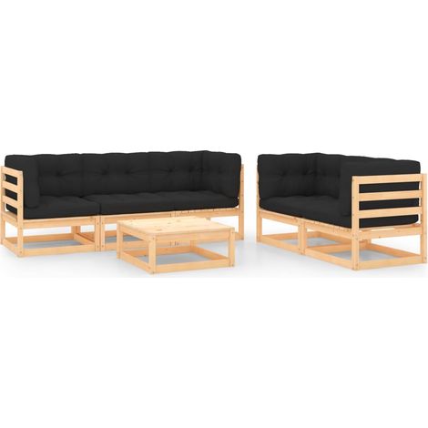 Salon de jardin 6 pcs Ensemble Table et Chaise de Jardin - avec coussins Bois de pin massif BV757282 - BonneVie (1/5)