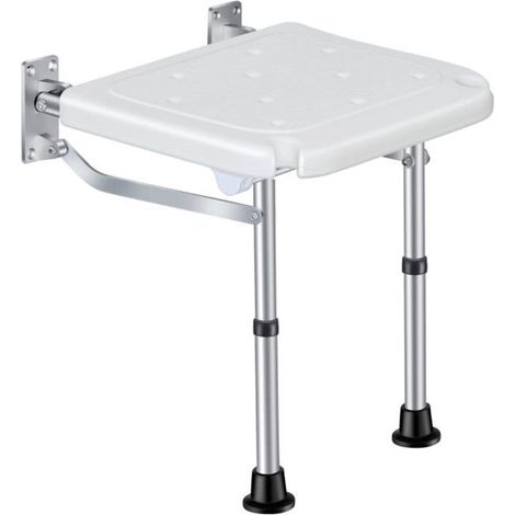 Banc de douche pliant mural flip-up tabouret de salle de bain à vis de salle de bain avec les trous de drainage des pieds non gliss (1/5)