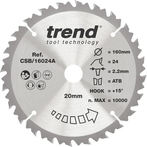 Trend Lame scie circulaire bois 160 mm, alésage 20 mm, 24 dents TCT, moy. (1/5)