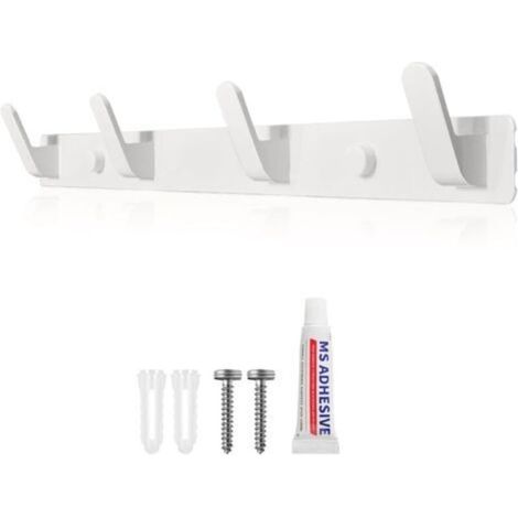 Wandgarderobe, weiße Garderobe mit 4 Haken, zwei Montagemöglichkeiten (mit Kleber oder Schrauben) für Eingangsbereich, Schlafzimmer, Badezimmer, Küche