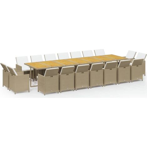 Maison Exclusive - 19-tlg. Garten-Essgruppe mit Kissen Poly Ratta
