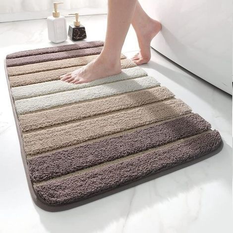 Tapis de Bain Doux Grande Taille (40x60 cm)-Tapis de Bain Antiderapant-Lavable en Machine-Absorbant l\'eau-Beige (1/4)
