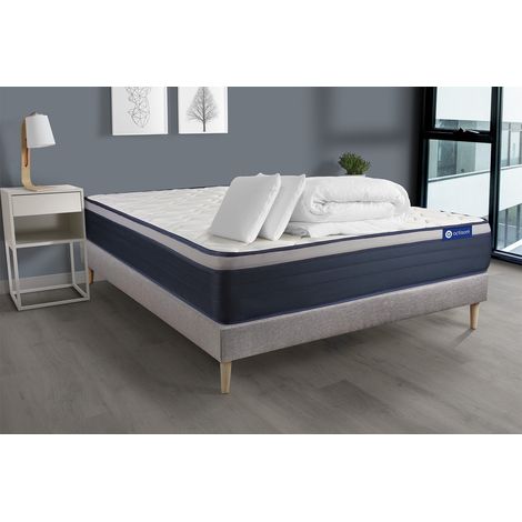 Ensemble matelas sommier Actiflex max 140 x 190 cm 2 oreillers et couette Ressorts ensachés et mémoire de forme - Couleur : Gris (1/5)