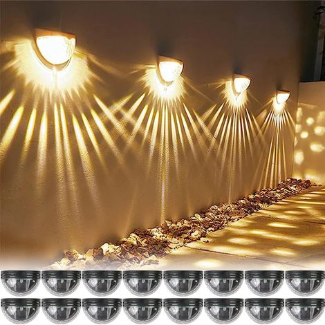 Lot de seize lampes murales solaires demi cercle étanches pour terrasse et jardin éclairage de clôture et allée lumière blanche chaude