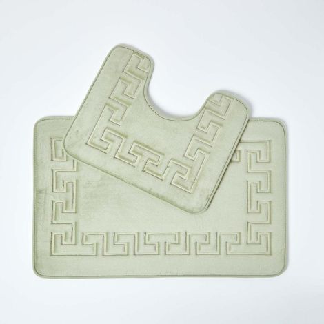 HOMESCAPES Memory Foam Greek Key Sage Green Bath Mat - Green - Green (1/4)