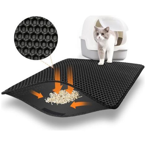 Tapis Litiere Chat pour Bac à Litière Chat et Toilette Chat, Katzenstreu Matte 60x45 cm, Imperméable Non Toxique Tapis de Litière pour Chat, Double Couche Tapis Chat Litiere (1/5)