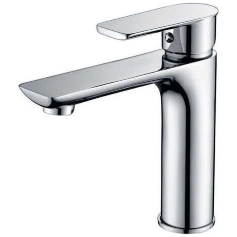 Mitigeur Lavabo Robinet de Salle de Bains avec Poignée Carrée en Laiton Mélangeur de Lavabo Froid et Chaud avec Levier Unique,Argent(Pas de tuyau) (1/4)