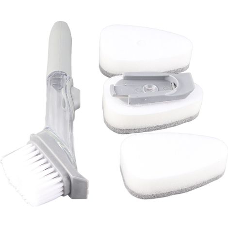 Brosse hydraulique automatique pour ajout de liquide, brosse de cuisine souple, ustensiles de cuisine pour casseroles et bols, 1 manche, 1 brosse, 3 éponges (1/5)