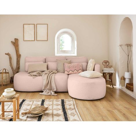 Mahina - 4-sitzer ecksofa mit ecke rechts - mit schlaffunktion und bettkasten - aus bouclé-stoff - rosa (1/5)