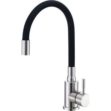 Kitchen Sink Mixer Tap with Flexible Spout, Single Handle Hot and Cold Mixer Tap, 360° Rotating Flexible Kitchen Mixer Tap, Black (1/4)