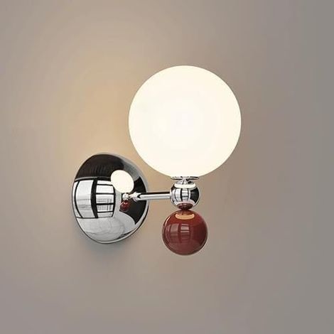 Modern wall light with spherical glass lampshade, decorative spherical wall light, bedside wall light, E27 light fixture, living room background wall, office atmosphere (dark red). (1/4)