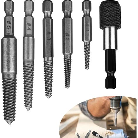 Juego de 6 extractores de roscas, juego de extractores de tornillos de acero puro de alta dureza, extractor de tornillos con cabezal magnético para mangos, destornilladores eléctricos y taladros manua (1/5)