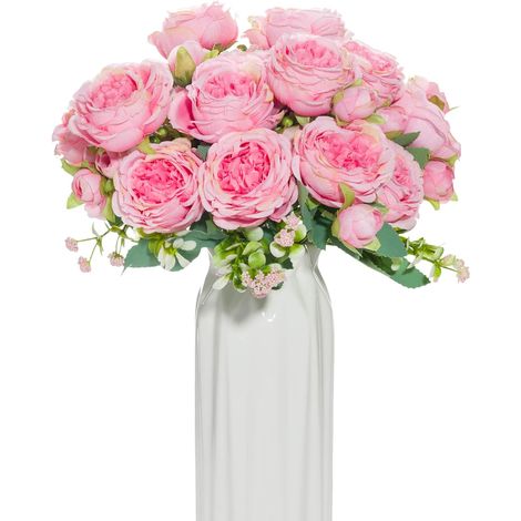 Fleurs Artificielles - Bouquet Faux Roses en Soie - Centre de Table pour Vase ou Gâteau - Hauteur 30 cm - 4 Bouquets (1/5)
