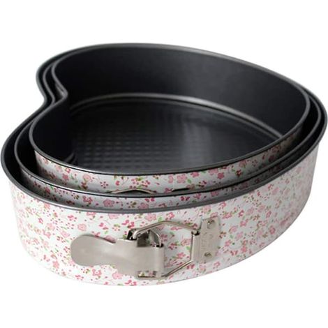 Ensemble de 3 moules à charnière en forme de cœur, antiadhésifs, pour cheesecakes, gâteaux en forme de cœur, pâtisserie maison (1/2)