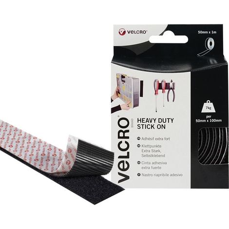 Heavy Duty Black Hook-and-Loop Tape (Velcro®) Stick-On Pad, 1000 mm x 50 mm, VELCRO® Brand VEL-EC60241