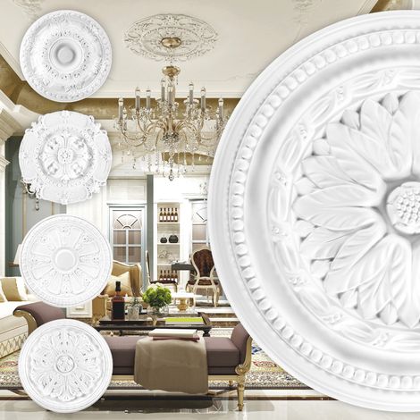Grand Decor Stuckrosette aus PU, R101 bis R124 - Deckenrosette Stuck Wanddeko Wohnzimmer: R112 - Ø 40 cm (1/3)