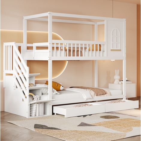 MEUBLIV Etagenbett 90x200 cm Weiß – mit Stauraum und Sicherheitsleiter ohne Matratze (1/5)