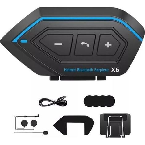 Intercom Moto Bluetooth 5.0, Kit Oreillette Bluetooth Casque Moto Interphone - Bleu noir (1/5)