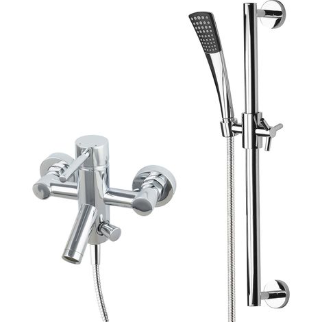 Ensemble de baignoire PaulGurkes avec robinetterie murale et inverseur 2 voies, barre de douche inclinable
