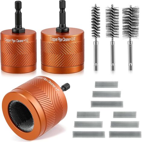 Kit de nettoyage pour tuyaux en cuivre, avec brosse de nettoyage sanitaire, 15 mm, 22 mm, 28 mm, brosse de nettoyage multifonction et 1 brosse en acier, 15 pièces, pour atelier, maison, sanitaire (1/5)