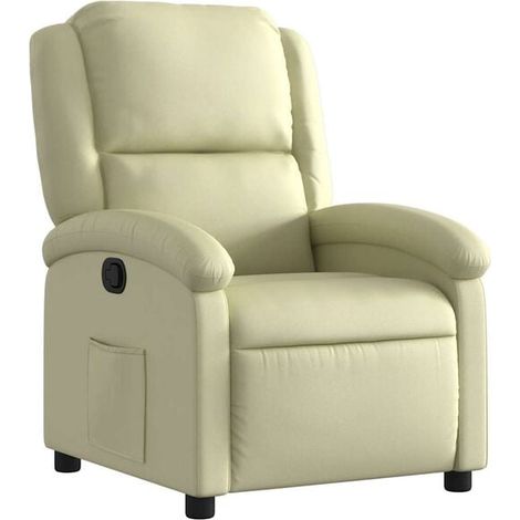 Chaise longue en cuir véritable – Canapé-lit relax design scandinave, dossier inclinable, couleur beige clair, pour salon ou chambre (1/5)
