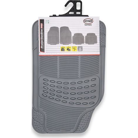 HEYNER® Auto Fußmatte 4er-Set grau Universal zuschneidbar Gummimatten Gummi-Fußmatten Gummi mit Haltenoppen Fahrer Beifahrer vorne hinten