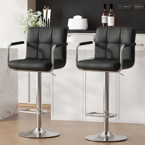 Barhocker 2er Set höhenverstellbar mit Rückenlehne und Armlehnen, Schwarz (1/5)