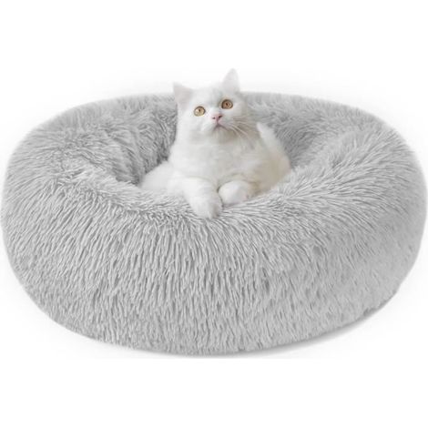 Panier Chat Moelleux Rond Coussin Anti Stress - Lavable - 40cm - Gris Clair (1/4)