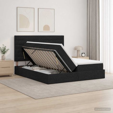 vidaXL Lit de Rangement avec tête de lit Noir 180 x 200 cm Tissu (1/5)