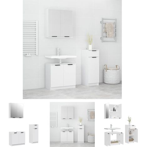 Standschrank - vidaXL 3-tlg. Badmöbel-Set Weiß Holzwerkstoff - Unterschrank (1/5)