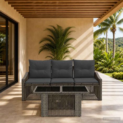vidaXL Conjunto de sofás de jardín 4 uds. Gris y Gris Oscuro (1/5)