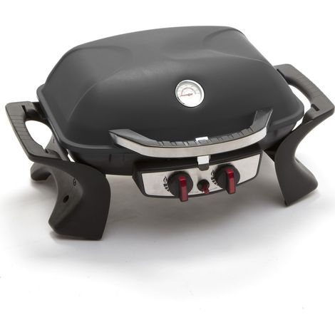 Barbecue portatile alimentato a gas con 2 fuochi e termostato barbecue per casa e giardino (1/2)