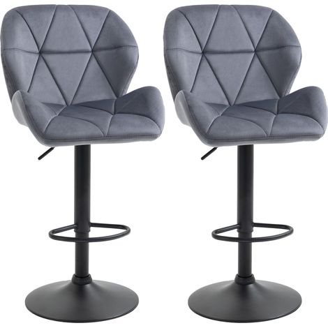 Set 2 Sgabelli da Bar 51,5x57,5x93-114,5 cm in Tessuto Effetto Velluto Grigio (1/5)