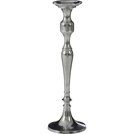 Premier Housewares Small Silver Candlestick/ Candle Holder/ Traditional Design/ Hard Wearing Aluminum/ Handcrafted/ Each Piece Is Unique 15 x 50 x 15