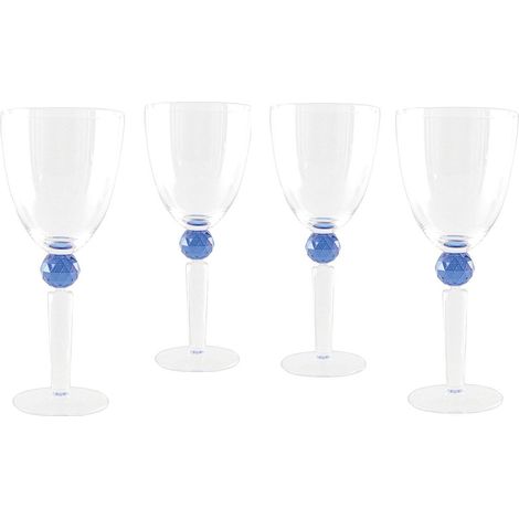 Lot de 4 Verres à Vin en Verre Transparent avec Pied Diamant Bleu 9,4 x 9,4 x 23,4 cm - PANGIVO (1/4)