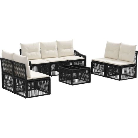 vidaXL Ensemble de canapé de jardin 8 pcs Noir polyrotin