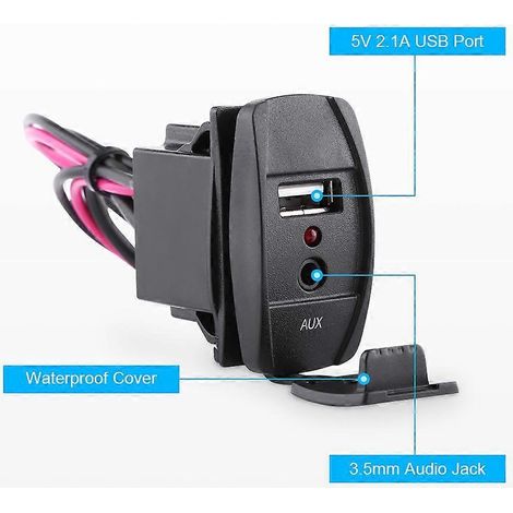 12-24V Prise USB encastrable bateau voiture tableau de bord, câble extension AUX 3.5mm, montage panneau pour yacht, camping-car, navire. (1/4)