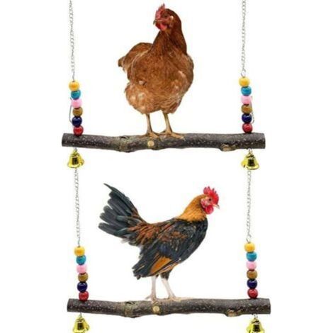 Hühnerstall-Zubehörset mit 2 Hühnerschaukeln, Hühnerständer aus Naturholz, Eck-Hühnerstallzubehör aus Holz, Wellensittichschaukelspielzeug für die Vogelausbildung (1/5)