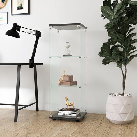 Vitrines en verre 42x36x125cm, 3 étagères et 1 porte, Vitrine Armoire, Verre Trempé,  pour Salon, Chambre, Noir