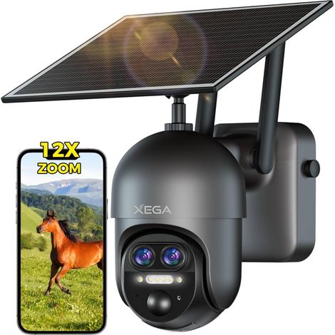 4G LTE Outdoor Surveillance Camera, Dual Lens, SIM Card 12x Hybrid Zoom, Solar Camera, 360° Rotation, Human/Motion PIR Detection, Two-Way Audio, IP66 (1/5)