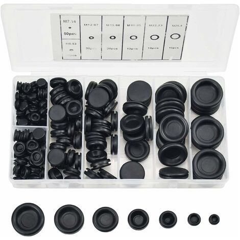 170 Pcs Bouchons en Caoutchouc, 7 Tailles Passe Fils Caoutchouc Bouchon de Trou Avec Boîtier D'organisateur Kit de Joint de Bague de Fil électrique pour Voiture Tuyau D'eau Pompe (1/5)