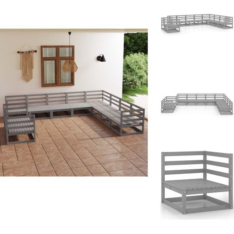 Salon de jardin 10 pcs gris bois de pin massif - Salon De Jardin - Mobilier De Jardin - Meubles De Jardin - Set De Salon De Jardin - Bois De Pin (1/5)