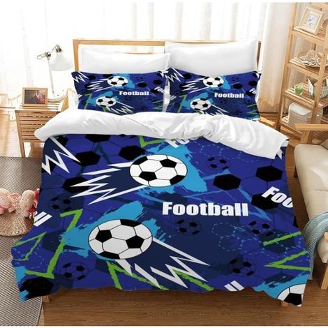 Housse de Couette - Football - Parure de Lit Enfant - Microfibre 140x200cm - Motif Sportif - Confortable