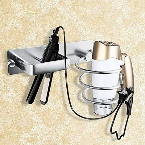 Haartrocknerhalter, Haartrockner- und Glätteisenhalter aus Aluminium, wandmontiertes Haartrockner-Ablagefach für Badezimmer, Schlafzimmer, Hotel (1/5)