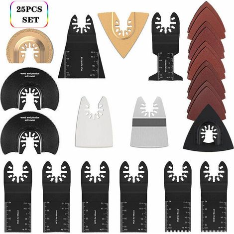 Kit 25 pièces lames de scie oscillantes multifonction, accessoires universels pour Fein Multimaster, Dremel, Bosch, Makita, Dewalt, outils polyvalents. (1/4)